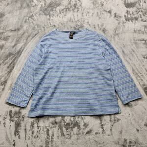 Vintage Sun Moda Top Womens XL Blue Green‎ Striped Textured Knit Cotton Pullover